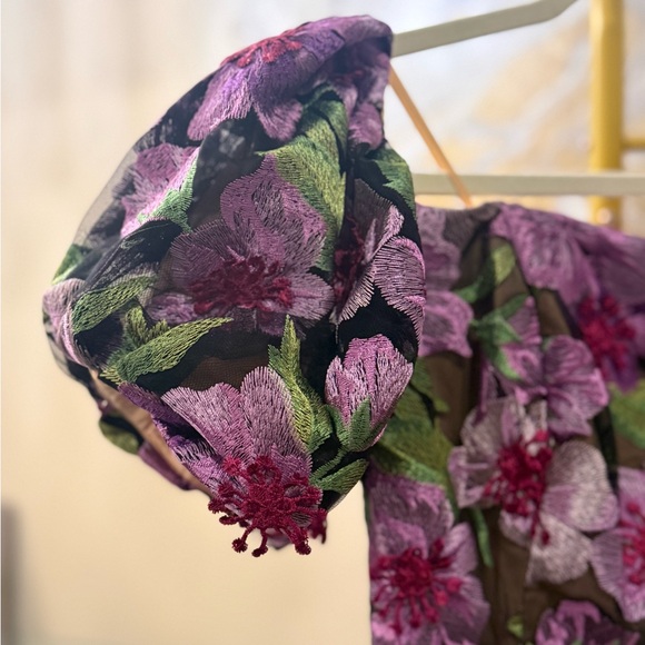 Milly Nira Off-Shoulder 3D Floral Appliqué Embroidered Midi Dress NWT Medium - Picture 15 of 17